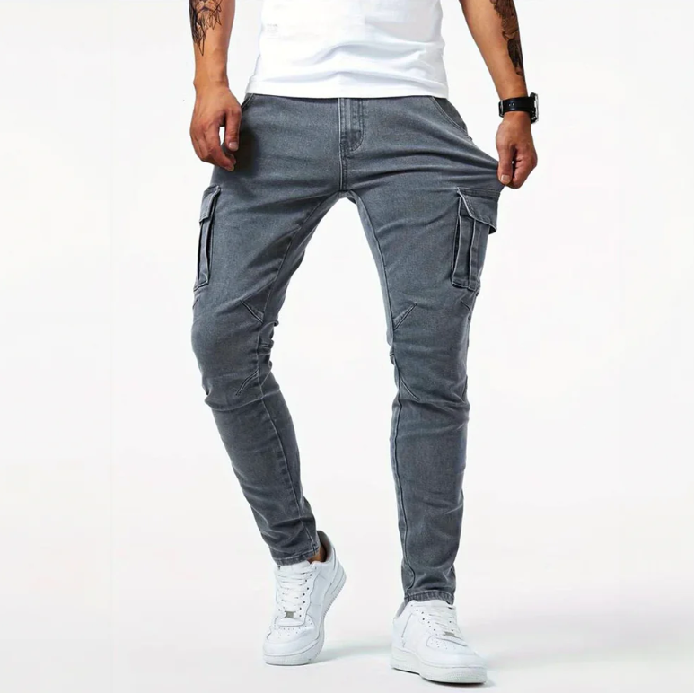 Men's Skinny Cargo Jeans Slim Fit Stretch Denim with Side Pockets