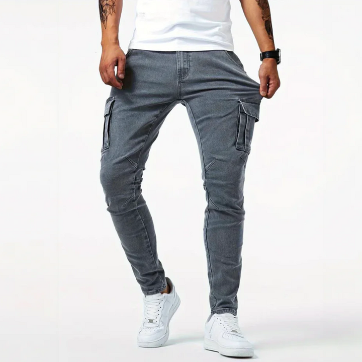 Men's Skinny Cargo Jeans Slim Fit Stretch Denim with Side Pockets