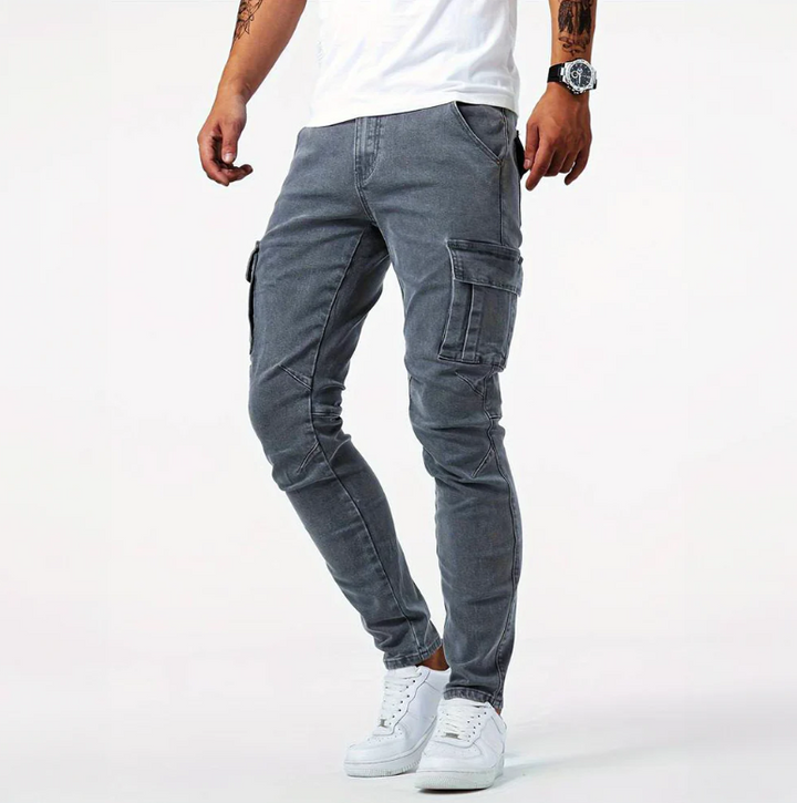 Men's Skinny Cargo Jeans Slim Fit Stretch Denim with Side Pockets