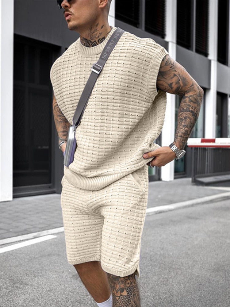 Men's Sleeveless Knit Top & Shorts Set, Summer Co-ord