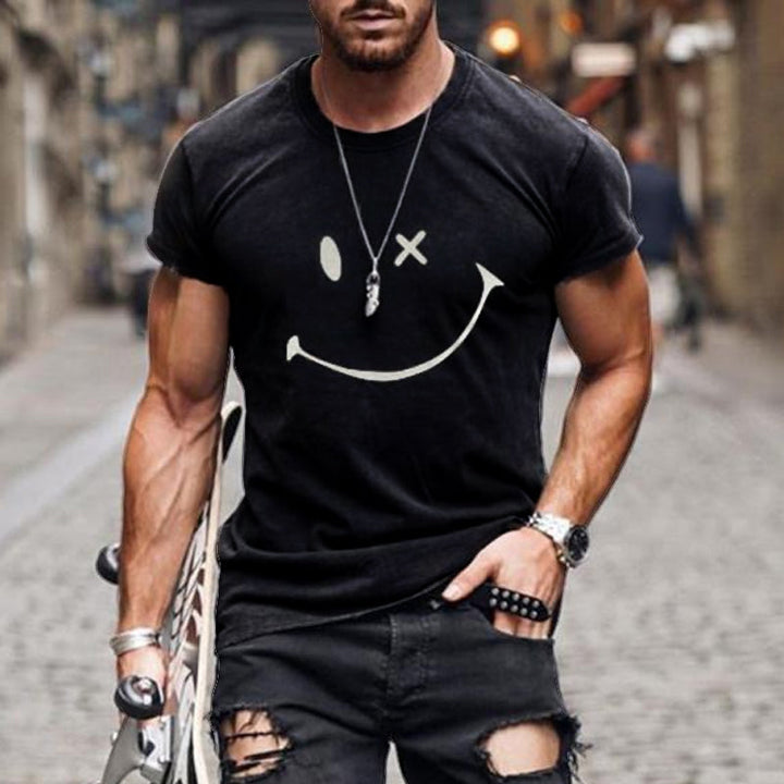Men's Smiley Graphic T-Shirt - Crew Neck Short Sleeve Summer Tee