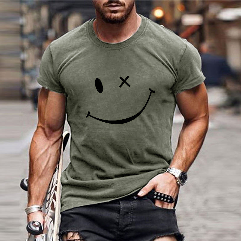 Men's Smiley Graphic T-Shirt - Crew Neck Short Sleeve Summer Tee