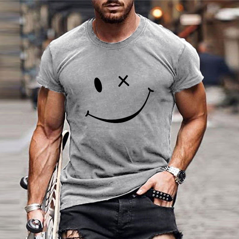 Men's Smiley Graphic T-Shirt - Crew Neck Short Sleeve Summer Tee