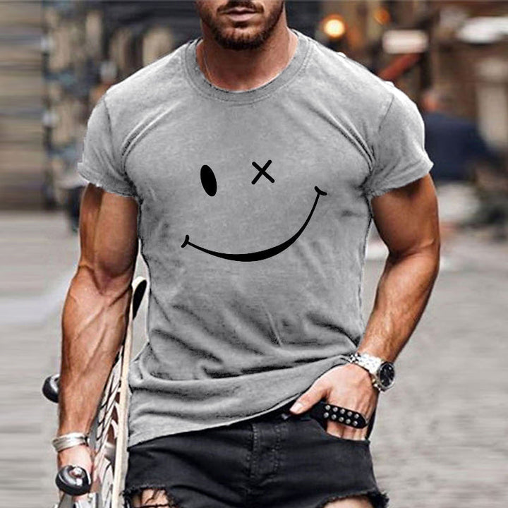 Men's Smiley Graphic T-Shirt - Crew Neck Short Sleeve Summer Tee