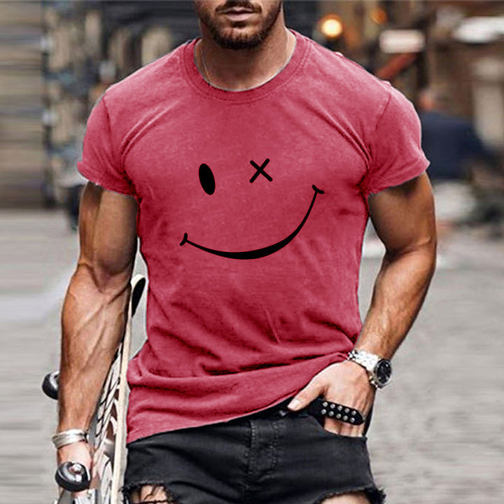 Men's Smiley Graphic T-Shirt - Crew Neck Short Sleeve Summer Tee