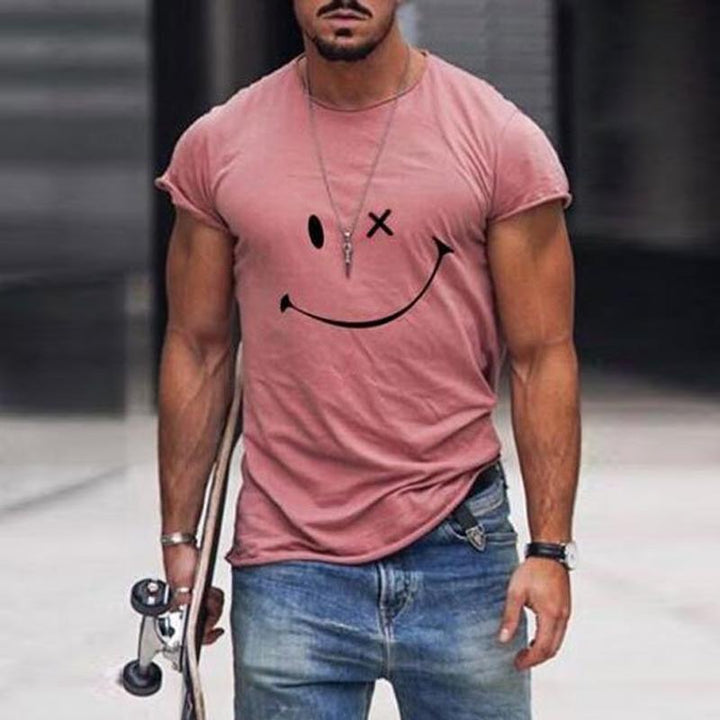 Men's Smiley Graphic T-Shirt - Crew Neck Short Sleeve Summer Tee