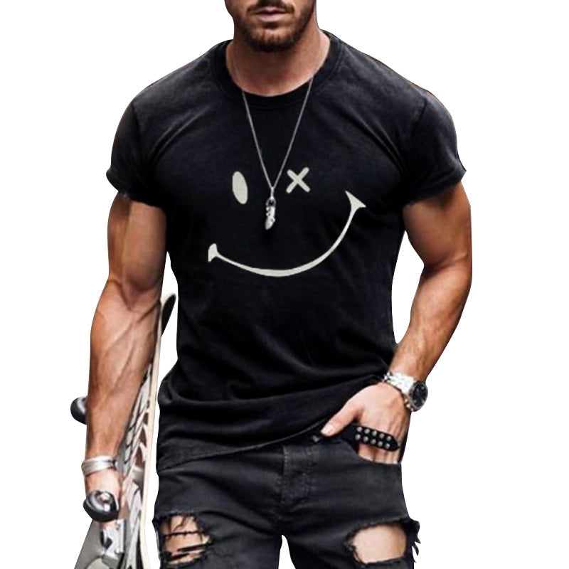 Men's Smiley Graphic T-Shirt - Crew Neck Short Sleeve Summer Tee