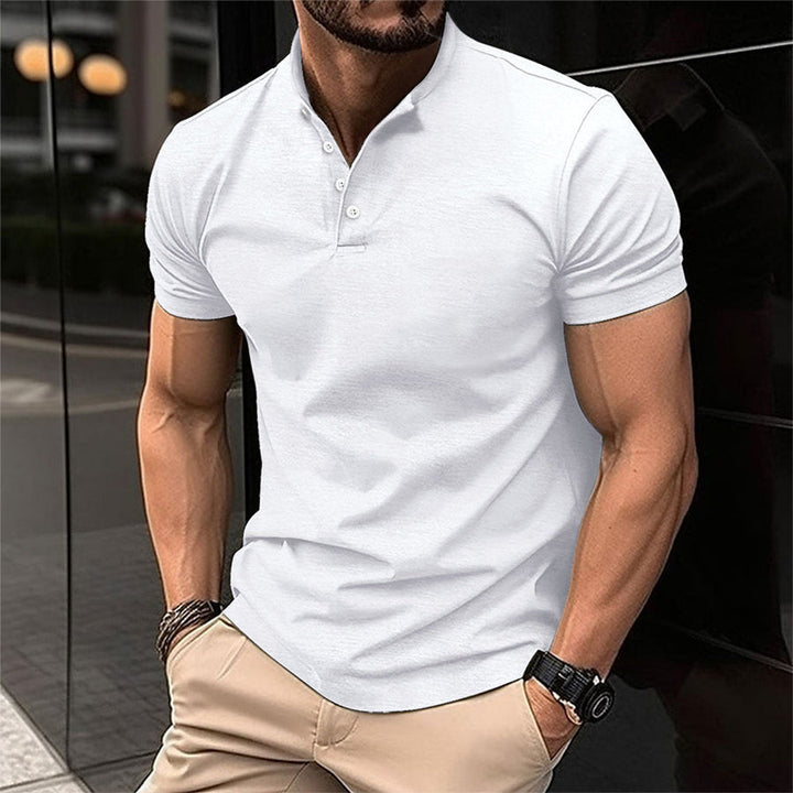 Men's Stand Collar Polo Shirt - Short Sleeve Casual Knit Top