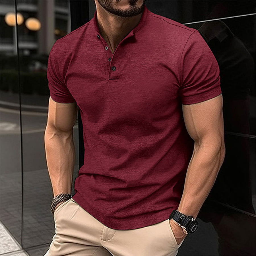 Men's Stand Collar Polo Shirt - Short Sleeve Casual Knit Top