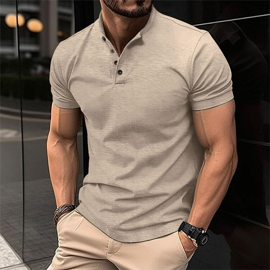 Men's Stand Collar Polo Shirt - Short Sleeve Casual Knit Top