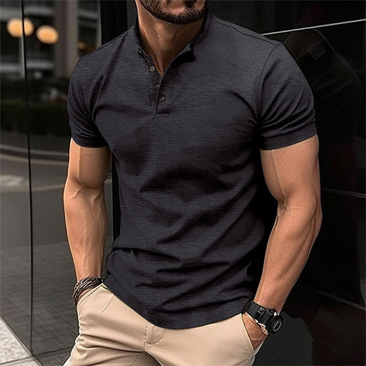 Men's Stand Collar Polo Shirt - Short Sleeve Casual Knit Top