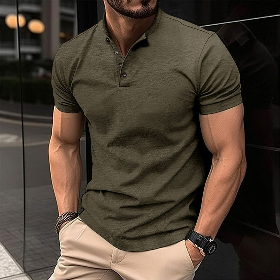 Men's Stand Collar Polo Shirt - Short Sleeve Casual Knit Top