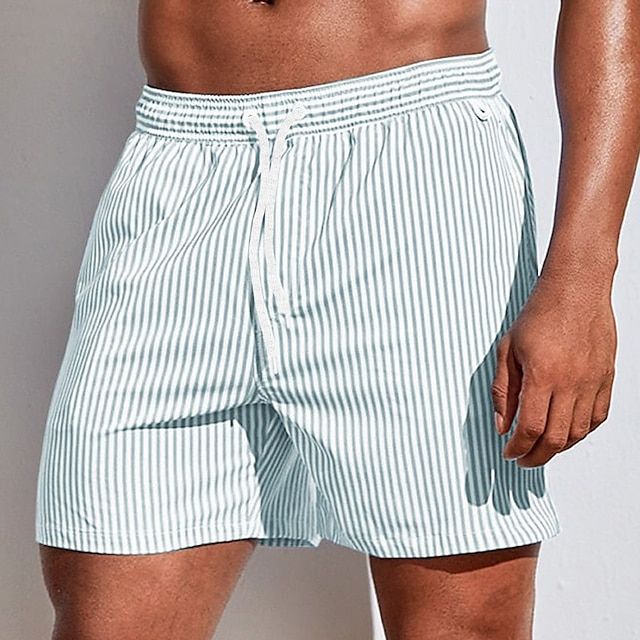 Men's Striped Quick Dry Swim Shorts with Drawstring Waist