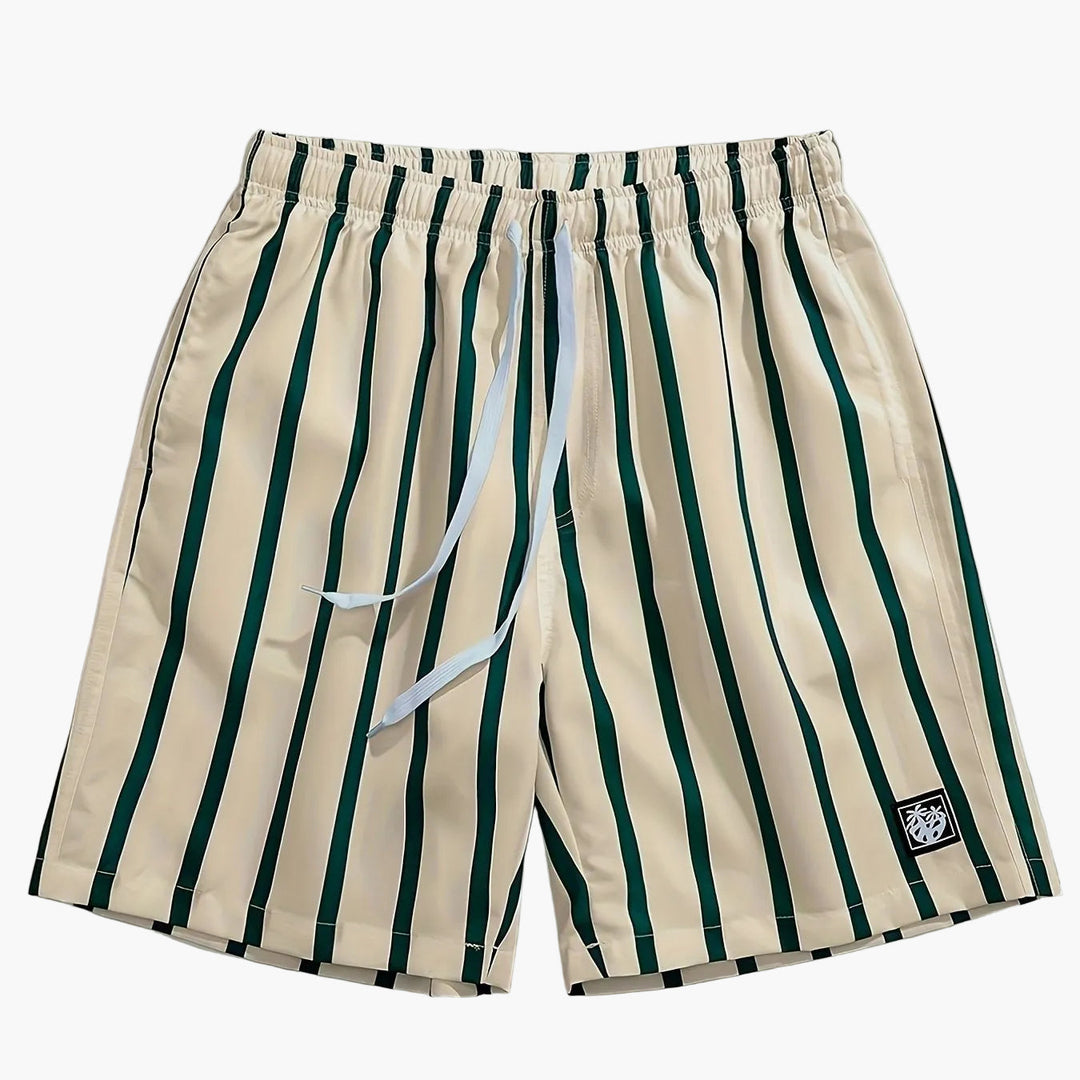 Men's Striped Quick-Dry Swim Shorts with Pockets and Drawstring