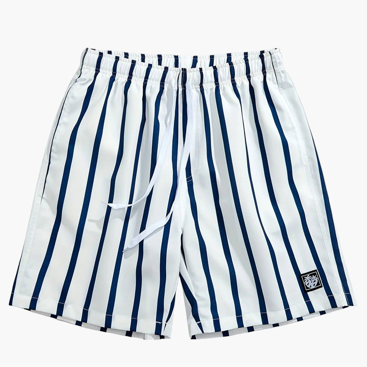 Men's Striped Quick-Dry Swim Shorts with Pockets and Drawstring