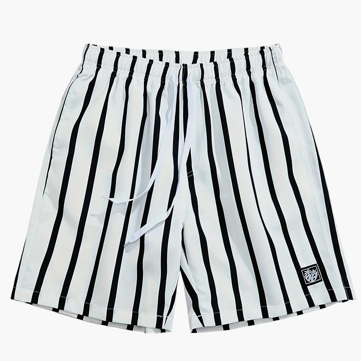Men's Striped Quick-Dry Swim Shorts with Pockets and Drawstring