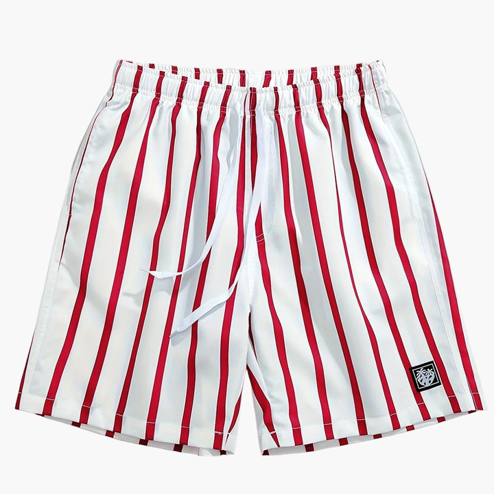 Men's Striped Quick-Dry Swim Shorts with Pockets and Drawstring