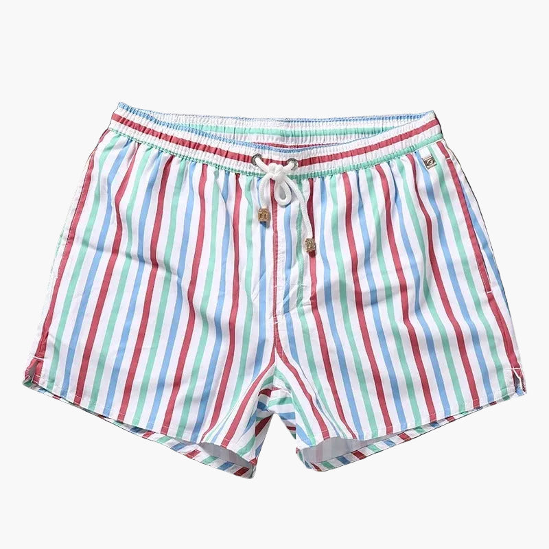 Men's Striped Summer Swim Shorts Quick Dry Drawstring Board Shorts