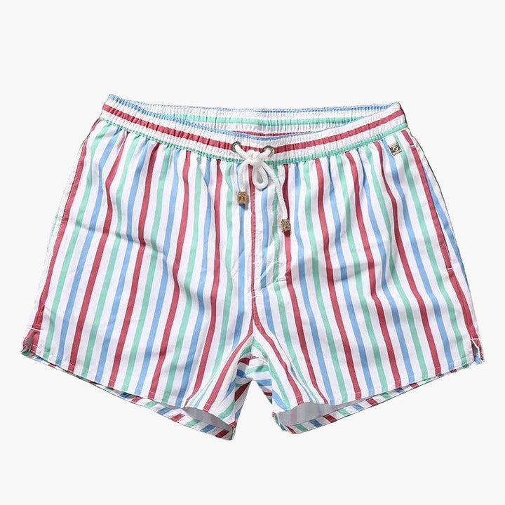 Men's Striped Summer Swim Shorts Quick Dry Drawstring Board Shorts