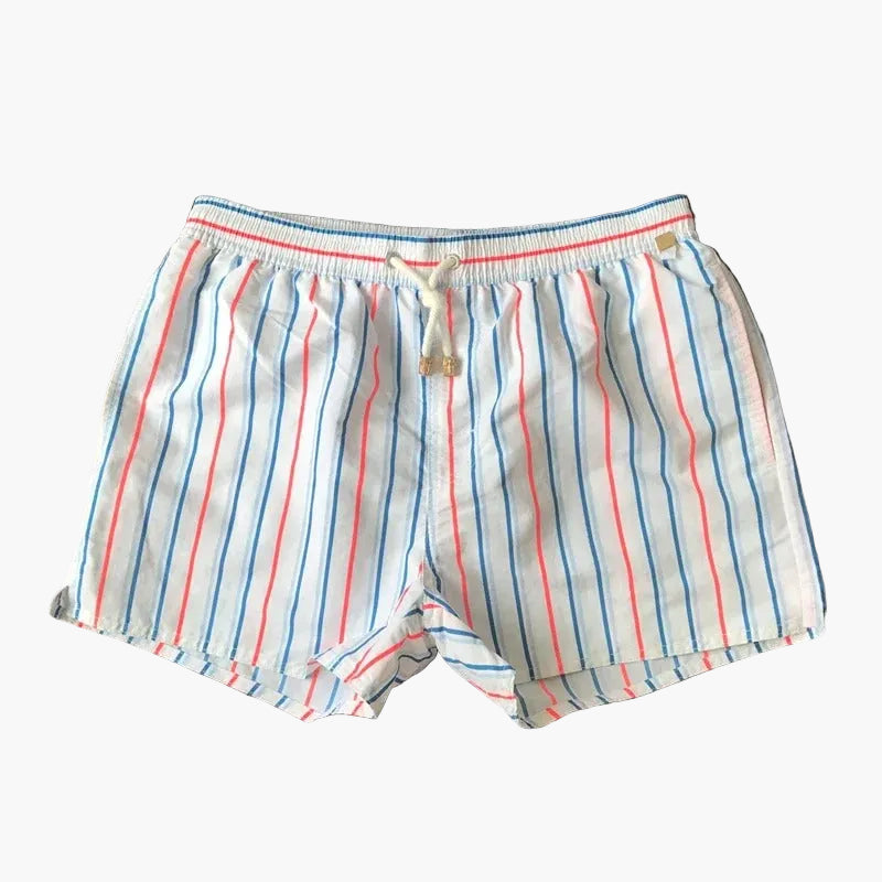 Men's Striped Summer Swim Shorts Quick Dry Drawstring Board Shorts