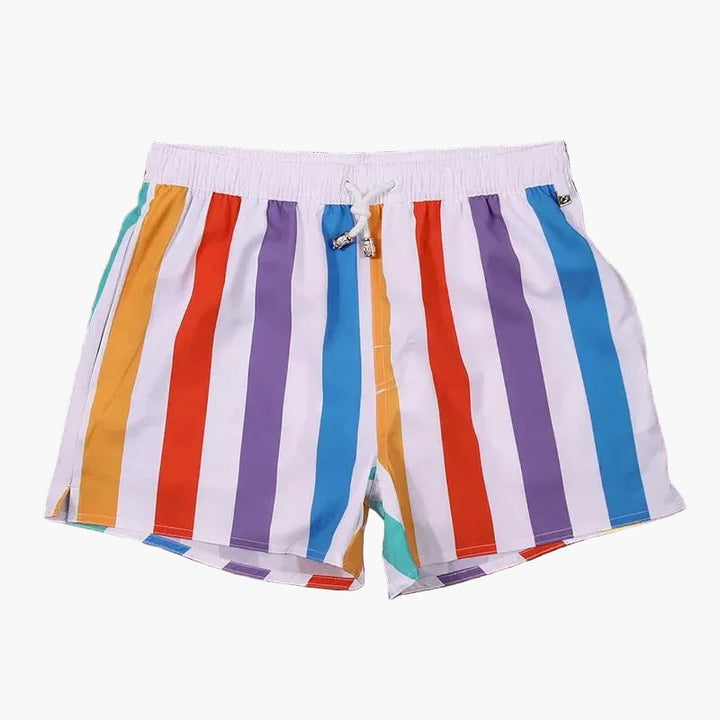 Men's Striped Summer Swim Shorts Quick Dry Drawstring Board Shorts