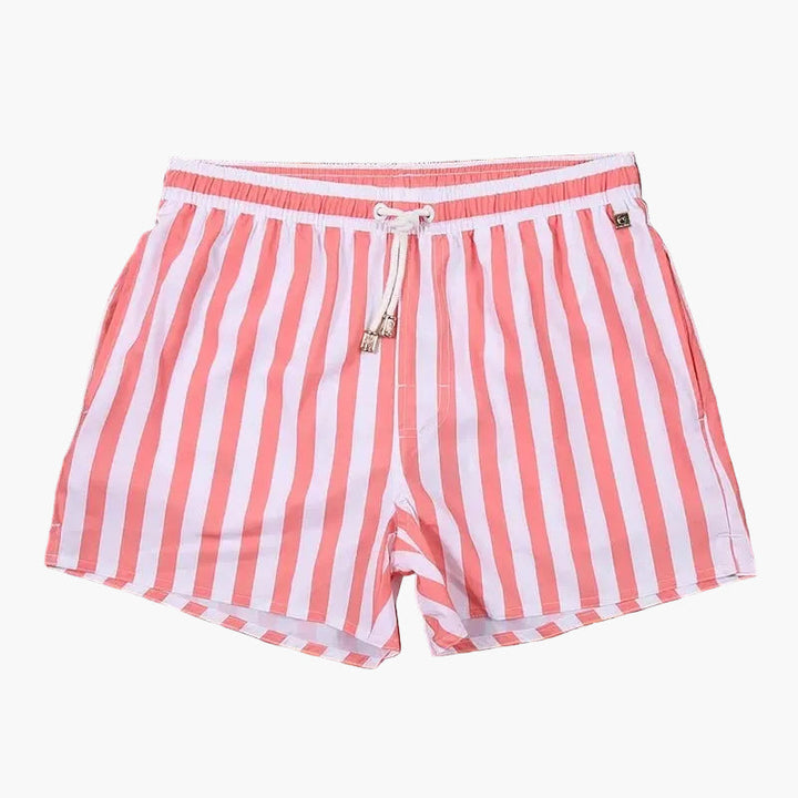 Men's Striped Summer Swim Shorts Quick Dry Drawstring Board Shorts