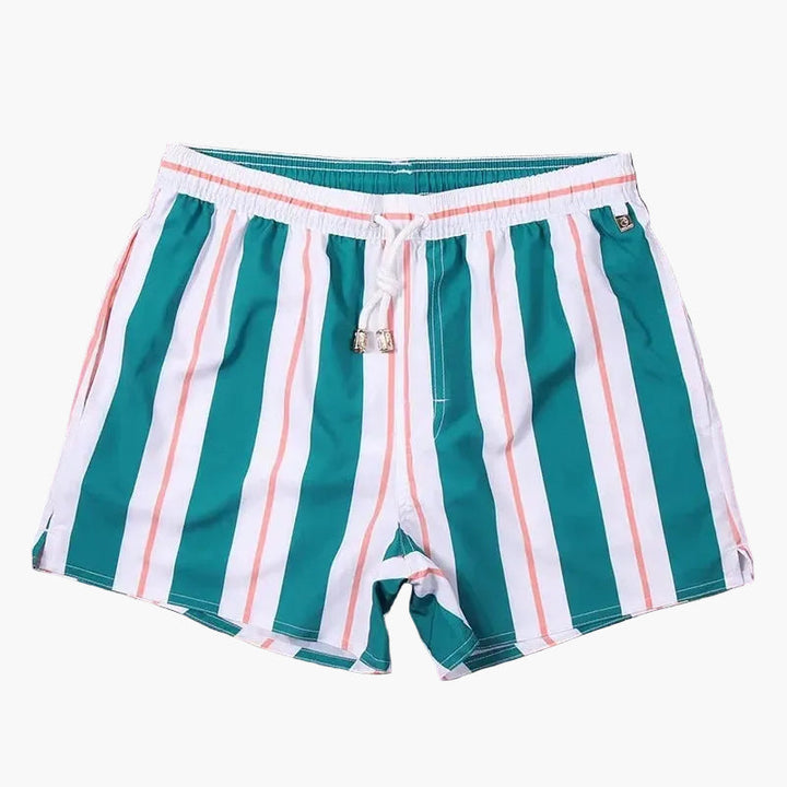 Men's Striped Summer Swim Shorts Quick Dry Drawstring Board Shorts