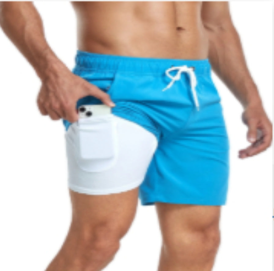 Men's Summer Quick-Dry Swim Shorts Drawstring Board Shorts Pockets