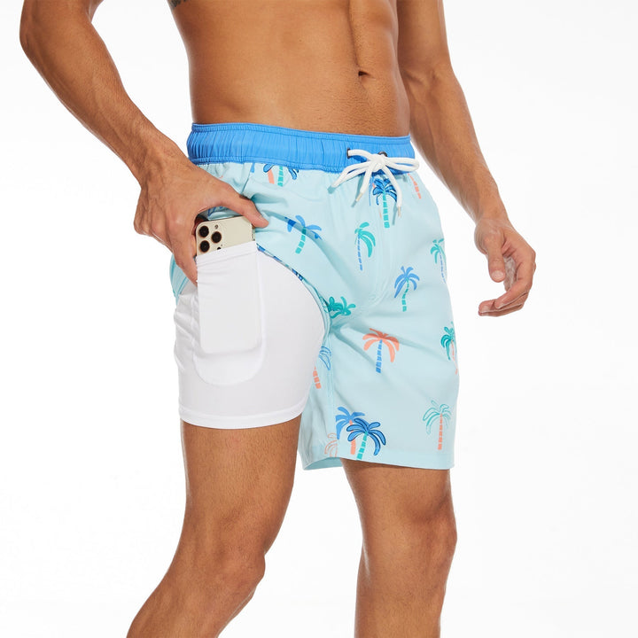 Men's Summer Quick-Dry Swim Shorts Drawstring Board Shorts Pockets