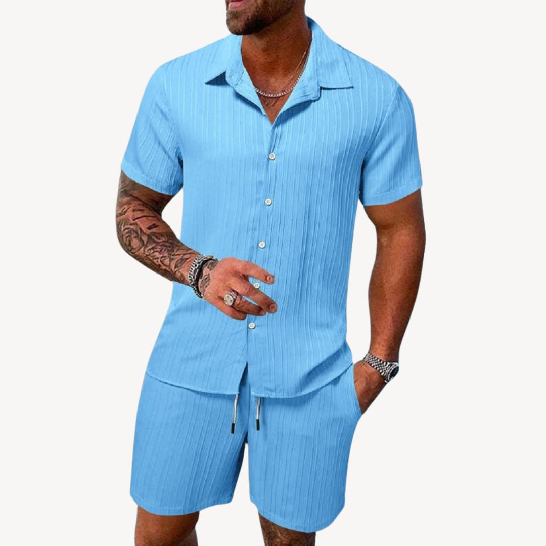 Men's Summer Shirt and Shorts Set, Short Sleeve Co-ord Outfit