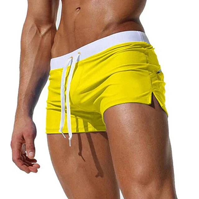 Men's Swim Shorts Drawstring Side Slit Quick Dry Beach