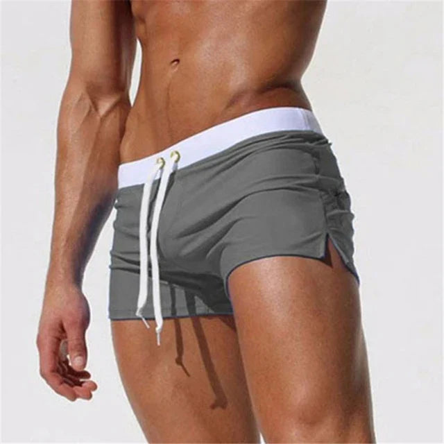 Men's Swim Shorts Drawstring Side Slit Quick Dry Beach