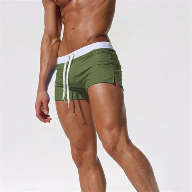 Men's Swim Shorts Drawstring Side Slit Quick Dry Beach