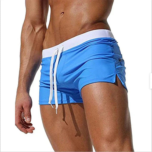Men's Swim Shorts Drawstring Side Slit Quick Dry Beach