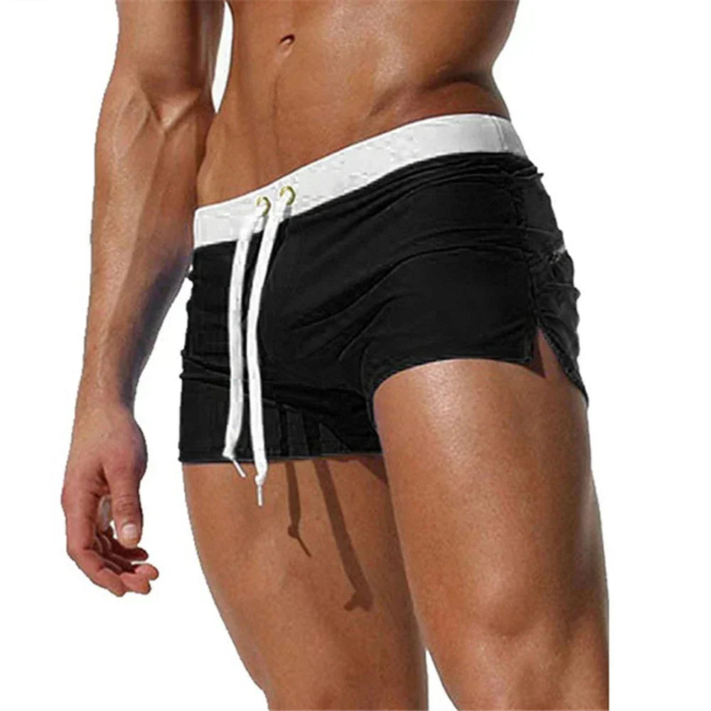 Men's Swim Shorts Drawstring Side Slit Quick Dry Beach