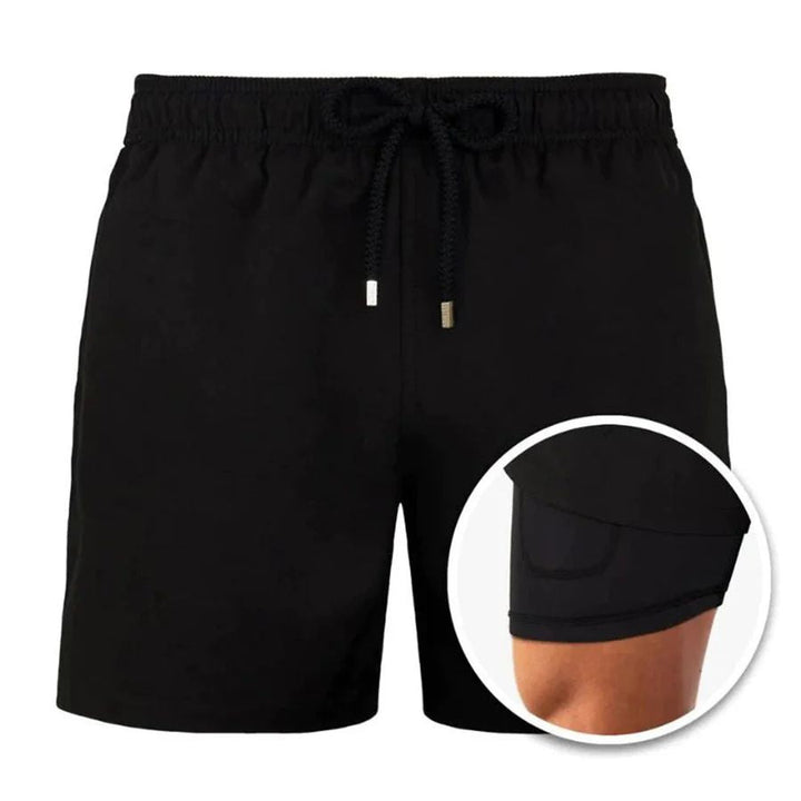 Men's Swim Shorts with Liner and Drawstring Waist, Quick Dry
