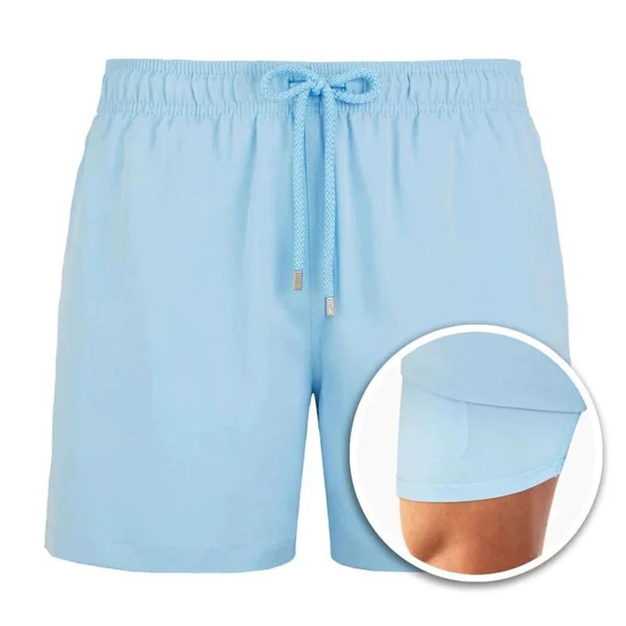 Men's Swim Shorts with Liner and Drawstring Waist, Quick Dry