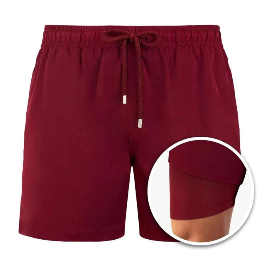 Men's Swim Shorts with Liner and Drawstring Waist, Quick Dry
