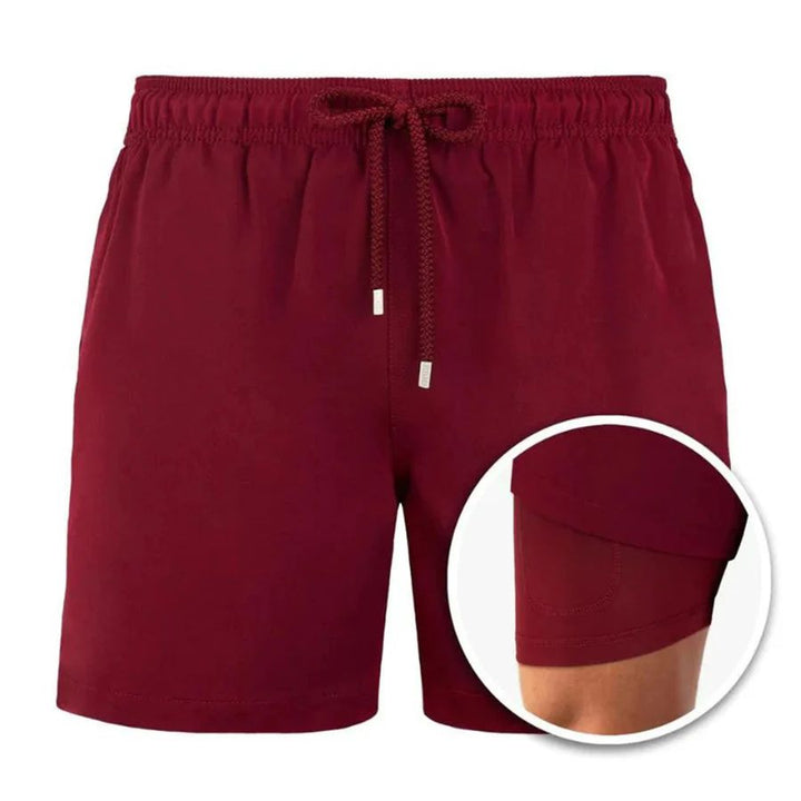Men's Swim Shorts with Liner and Drawstring Waist, Quick Dry