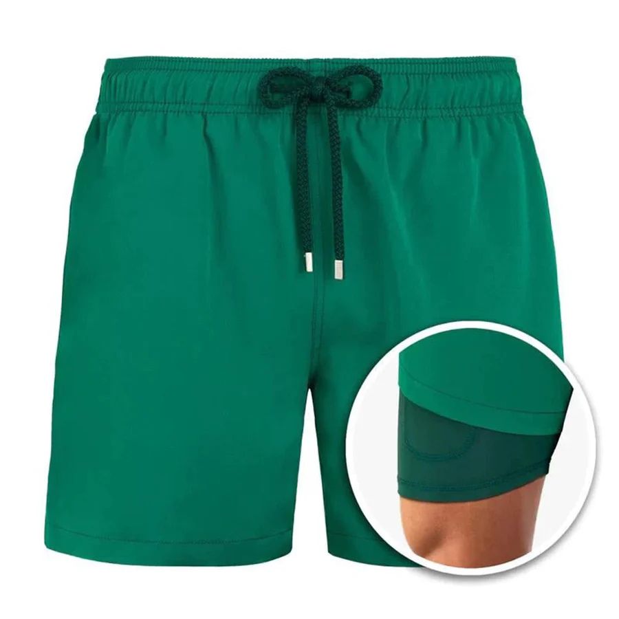 Men's Swim Shorts with Liner and Drawstring Waist, Quick Dry
