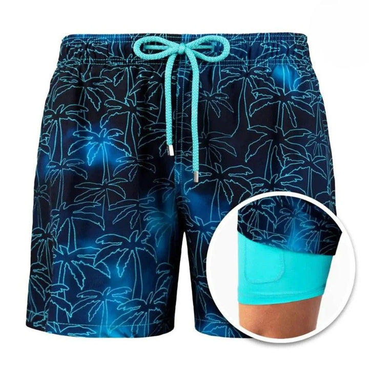 Men's Swim Shorts with Liner and Drawstring Waist, Quick Dry
