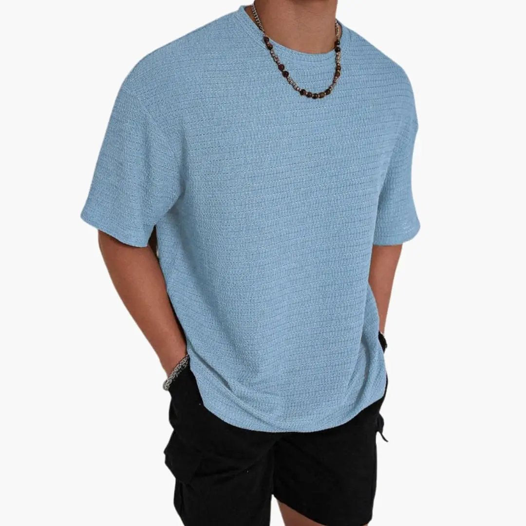 Men's Textured Crew Neck Short Sleeve T-Shirt Summer Knit Tee