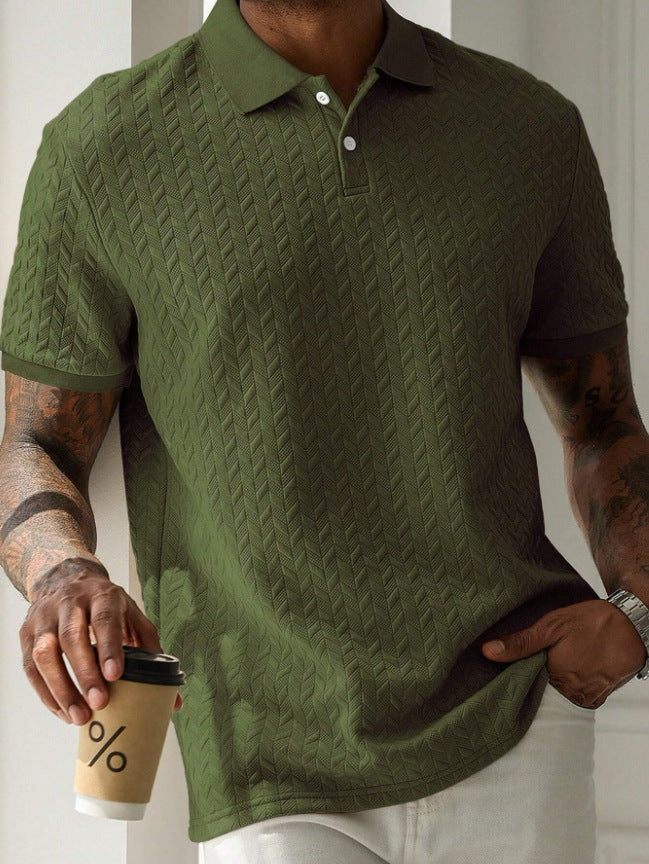 Men's Textured Knit Polo Shirt Short Sleeve Summer Top