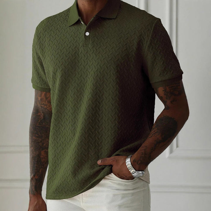 Men's Textured Knit Polo Shirt Short Sleeve Summer Top