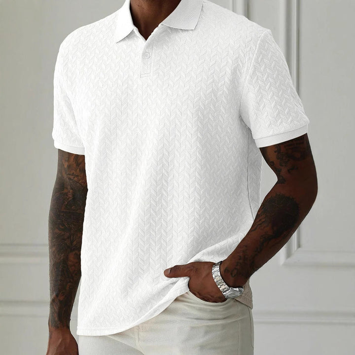 Men's Textured Knit Polo Shirt Short Sleeve Summer Top