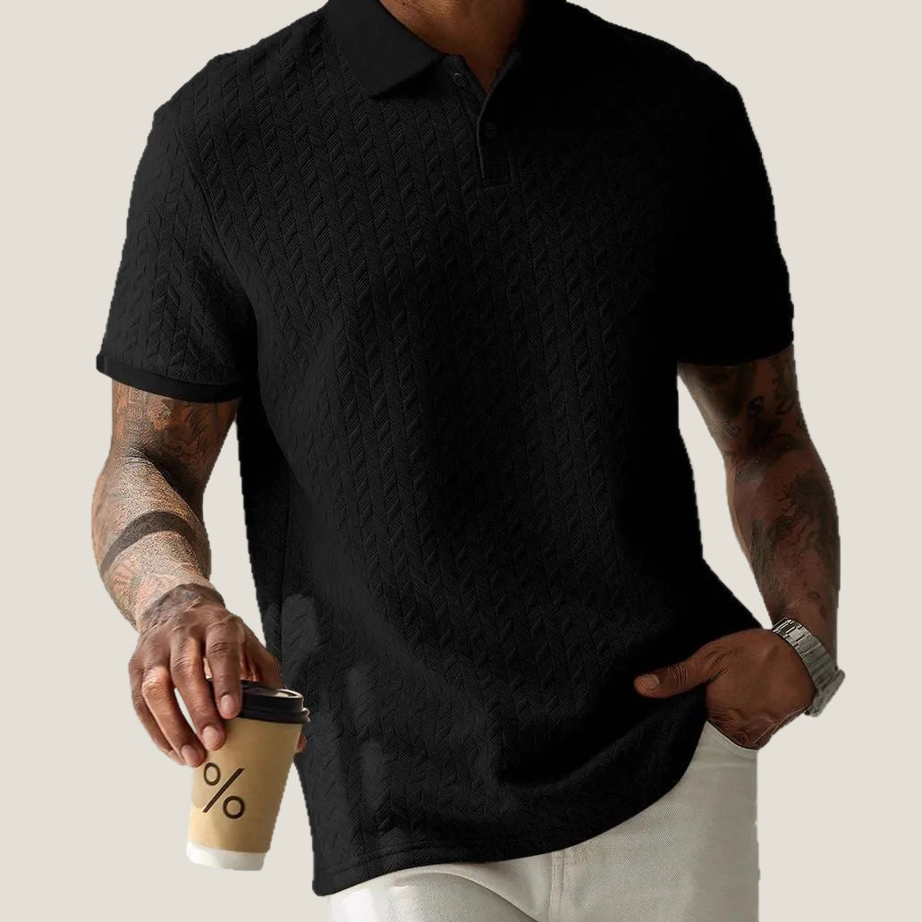 Men's Textured Knit Polo Shirt Short Sleeve Summer Top