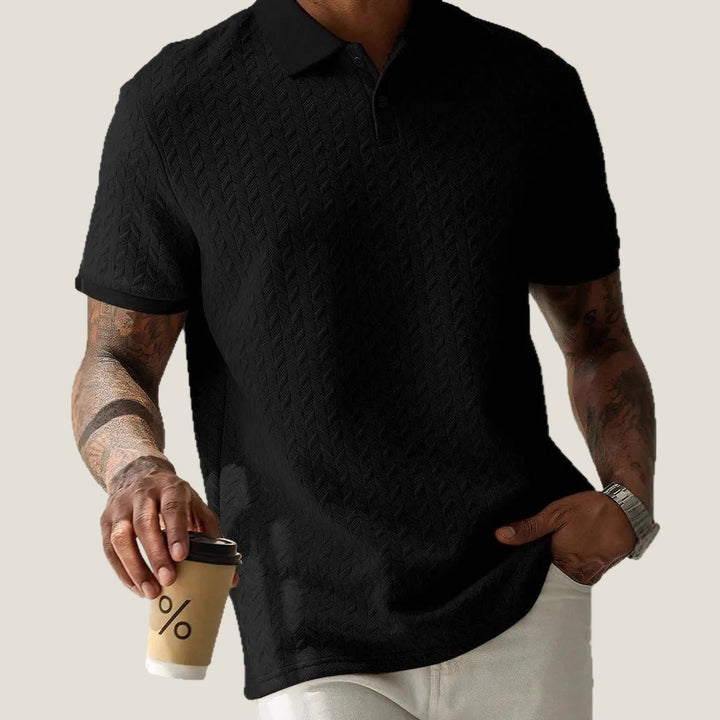 Men's Textured Knit Polo Shirt Short Sleeve Summer Top