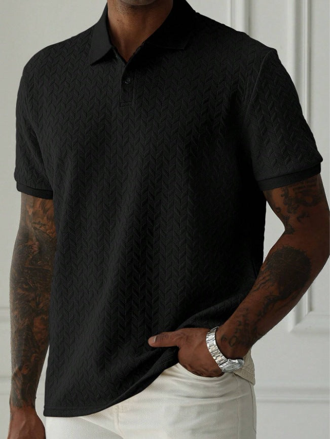Men's Textured Knit Polo Shirt Short Sleeve Summer Top