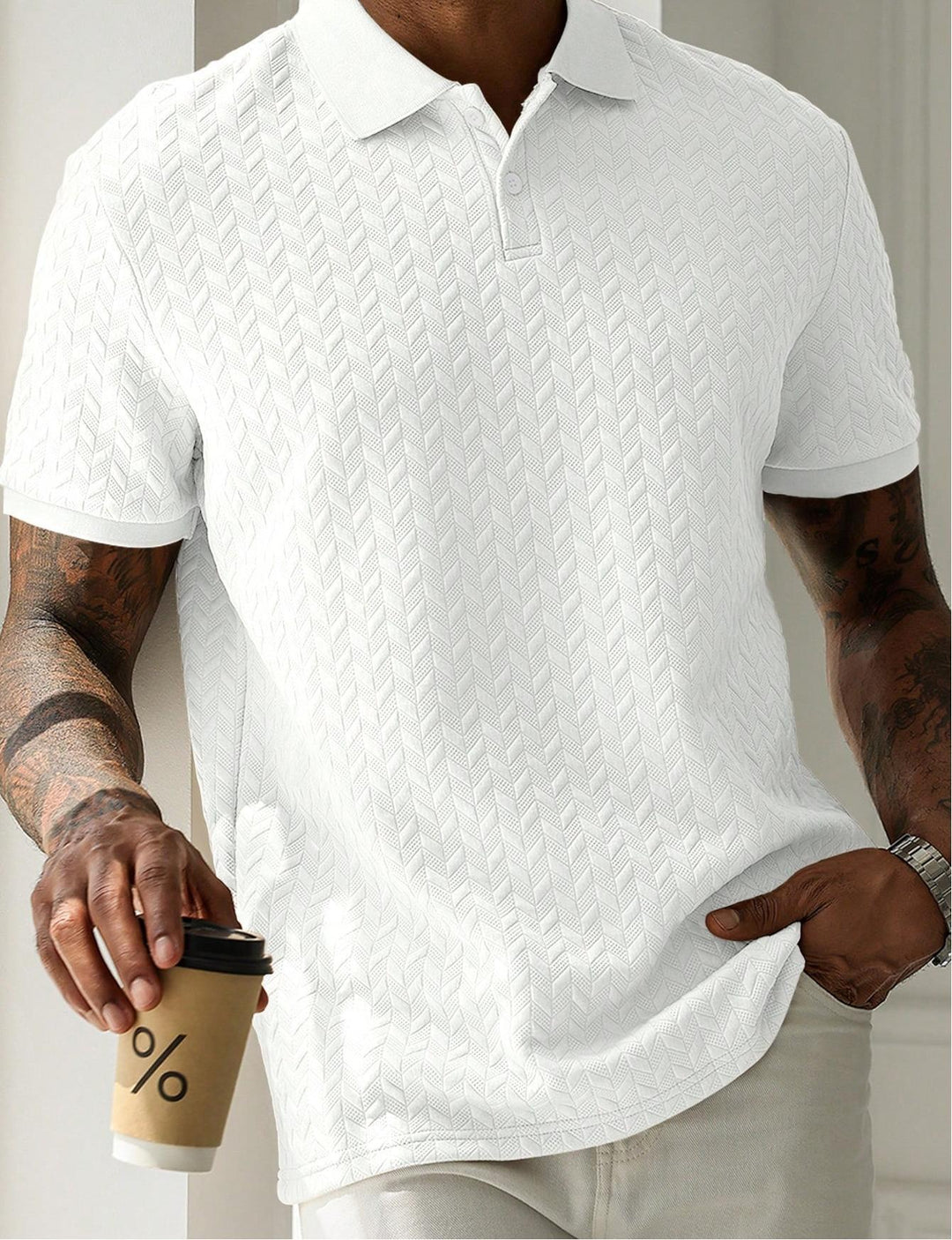 Men's Textured Knit Polo Shirt Short Sleeve Summer Top