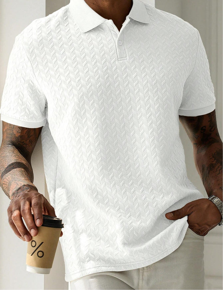 Men's Textured Knit Polo Shirt Short Sleeve Summer Top